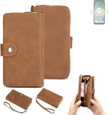 Produktbild von K-S-Trade Handyhülle Schutzhülle kompatibel mit Motorola Moto E13 & Portemonnee Tasche Handytasche Case Etui Geldbörse Wallet braun (1x)