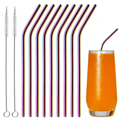 Edelstahl-Trinkhalme, 10er Set, mit 2 Reinigungsbürsten, spülmaschinenfest