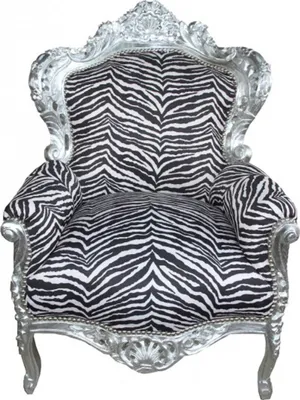 Produktbild von Casa Padrino Barock Sessel King Zebra / Silber - Antik Stil Möbel