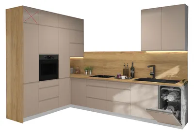 Produktbild von L-Form Küchenzeile AVELLINO Küchenblock 200x330cm Teilauszug grifflos grau - Fronten stone grey matt