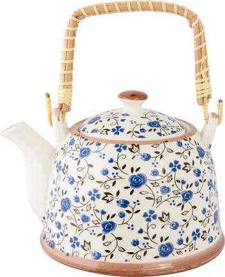 Produktbild von Clayre & Eef Teekanne mit Filter 700 ml Blau Keramik Blumen