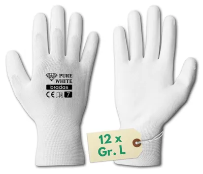 Produktbild von 12 x PolyurethanHandschuhe Arbeit Arbeitshandschuhe Herren Gr L Mechaniker Handschuhe Werkstatt Schutzhandschuhe Industrie Montagehandschuhe Weiße Malerhandschuhe Stärke 13