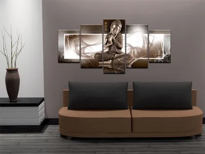 Produktbild von Akustikbild Buddha 200x100 cm Bilder Akustikschaum Hochleistungsschallabsorber Schallschutz Leinwand 5 tlg Wandbild Raumakustik Schalldämmung 020113-266