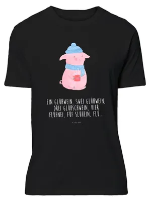 Produktbild von Mr. & Mrs. Panda S T-Shirt Schweinchen Glühwein - Schwarz - Geschenk, Weihnachtsmarkt, Tshirt, Betrunken, Spruch, Shirt, Weihnachten, Baumwoll, Jersey-Shirt