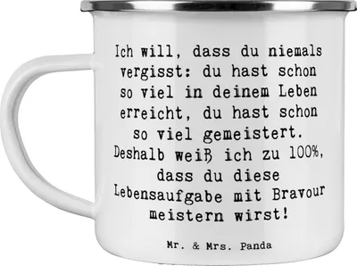 Produktbild von Mr. & Mrs. Panda Tasse Emaille Spruch Trost Erinnerungen - Weiß - Geschenk, schwierige Zeiten, Pott, Geborgenheit, Kaffeepott, Teetasse, aufmuntern, Reisebecher, Mut