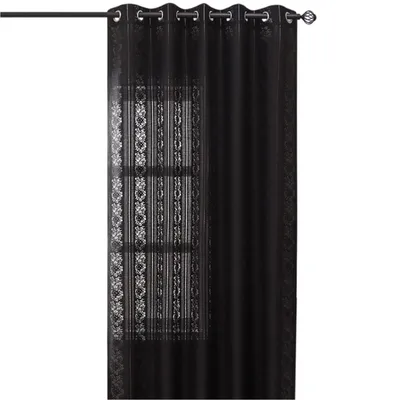 Produktbild von 1 Stück Vintage Spitzengardine mit Ösen, Ösenschal mit Blumenmuster, Schwarz 140x100 cm