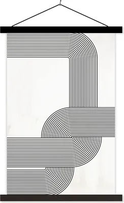 Produktbild von MuchoWow® Textilposter Kunst - Minimalismus - Schwarz - Weiß 120x180 cm mit schwarzem Rahmen - Fotos