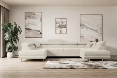 Produktbild von ALTDECOR Ecksofa in U-Form mit Schlaffunktion und Bettkasten GUSA-U - 342x202x107 cm Beige - Corner Sofa Bett Eckcouch Couch L-Form Schlafcouch Ausziehbar Wohnlandschaft Schlafsofa Cauchsofa