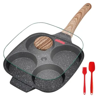 Produktbild von Bobikuke Pfanne für Pfannkuchen mit Deckel, Eierpochierpfanne 4 Tassen, Aluminium, für alle Arten von Küchen und Induktionskochern