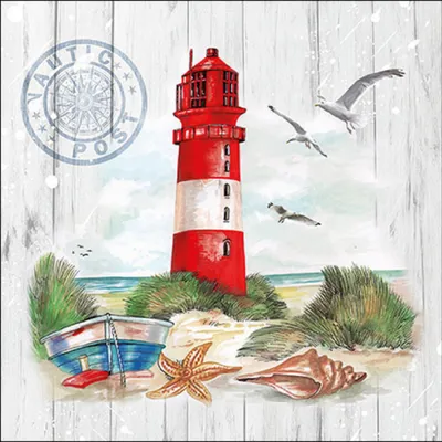 Produktbild von 20 Servietten Lighthouse - Möwen umfliegen Leuchtturm 33x33cm