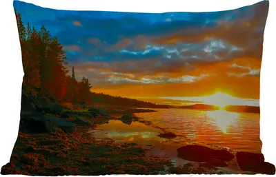 Produktbild von MuchoWow® Outdoor Kissen - Sonne - Landschaft - Wasser - Bäume - 60x40 cm - Wetterfest - Lounge Kissen - Zierkissen - Kissen für Innenräume