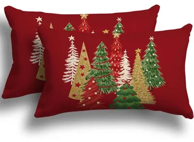 Zdjęcie produktu dla Poszewki na poduszki, motyw świąteczny, 30x50 cm, zestaw 2 sztuk, mieszanka lnu, dekoracja zimowa
