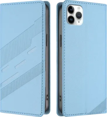 Produktbild von Hülle für iPhone 11 Pro Max, Kunstleder Brieftaschen Handyhülle mit Kartenfach und Standfunktion Hellblau