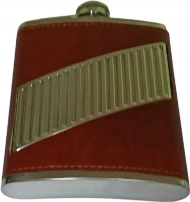 Produktbild von Gentelo Flachmann aus braunem Leder mit Metallband, 210 ml
