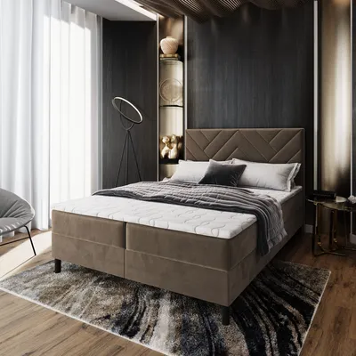 Produktbild von Masseno Boxspringbett ROKIS 180x200 cm Komplett-Set mit Bonell Matratze und Topper, Polsterbett mit Bettkästen -Beige, MONOLITH 09
