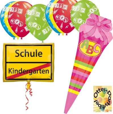 Produktbild von Schulanfang Schuleinführung Dekoration Ballonset 2 Folienballons + 8 Luftballons