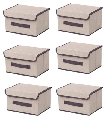 Produktbild von Set mit 6 faltbaren Aufbewahrungsboxen aus Stoff mit Deckel, 26 x 19 x 16 cm, Aufbewahrungsboxen aus Stoff mit Deckel, Kleiderschrank-Organizer