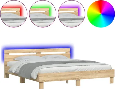 Produktbild von vidaXL Bettgestell mit Kopfteil und LED-Beleuchtung Sonoma-Eiche