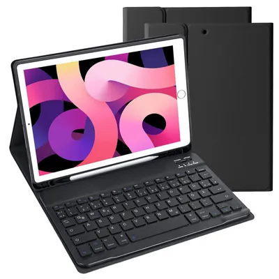 Image de Étui pour clavier Bluetooth, compatible avec les modèles :
- iPad Air 2019 (3ème génération)
- iPad Pro 2017
- iPad Air 2020 (8ème génération)
- iPad Pro 2019 (7ème génération)
Étui de protection pour clavier sans fil, avec support pour Apple Pencil, disposition QWERTZ allemande, couleur noire