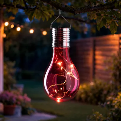 Produktbild von LED Solar Glühbirne GLOW - warmweiße LED Drahtlichterkette - H: 14cm - Lichtsensor - outdoor - pink