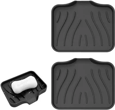 Imagen del producto de Unyqoos®: Juego de 2 jaboneras de silicona negra con desagüe – sin BPA, antideslizantes y aptas para lavavajillas, ideales para baño, ducha y cocina