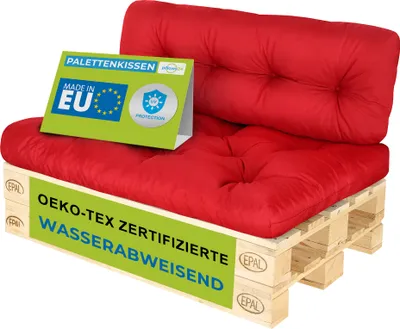 Obrázok produktu pre Pillows24 - Vankúše na palety odolné voči vode a UV žiareniu - SADA 2 | Vankúše na europalety 120x80 - Nábytok z paliet - Vonkajší/vnútorný, červená
