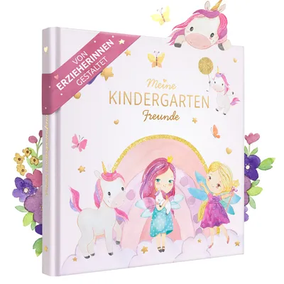 Produktbild von EULENTALER® Freundebuch Kindergarten Einhorn I von Erzieherinnen gestaltet I Handgemalte Einhörner & Prinzessinen I Geschenk Kita