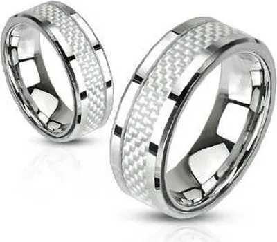 Produktbild von Edelstahl Ring Carbon Inlay Herren Damen silber silber-weiß 70 - Ø 22,20 mm 8 mm