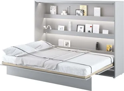 Produktbild von Furniture24 Schrankbett Bed Concept Lenart, Wandklappbett mit Lattenrost, V-Bett, Wandbett Bettschrank Schrank mit integriertem Klappbett Funktionsbett BC-04, 140 x 200 cm, Grau/Grau, Horizontal