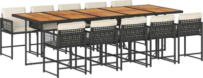 Produktbild von vidaXL 11-tlg. Garten-Essgruppe mit Kissen Schwarz Poly Rattan