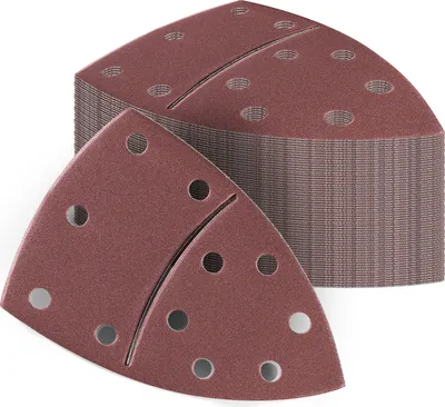 Produktbild von 50 Stück  105 x 152 mm Delta Schleifdreiecke Deltaschleifer P240 Körnung , 6 + 5 Loch, red Film , Haft Klett Schleifpapier