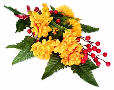 Productafbeelding van Herfstboeket van kunstbloemen met gele chrysanten en bessen, 50x25 cm
