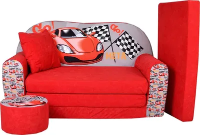 Produktbild von FORTISLINE Kindersofa ausklappbar, 2-Sitzer, Racing Car Design, Polyester Mikrofaser, Bezug abnehmbar & waschbar 30°C, 100x60x50 cm (BxHxT), Modell W319_02