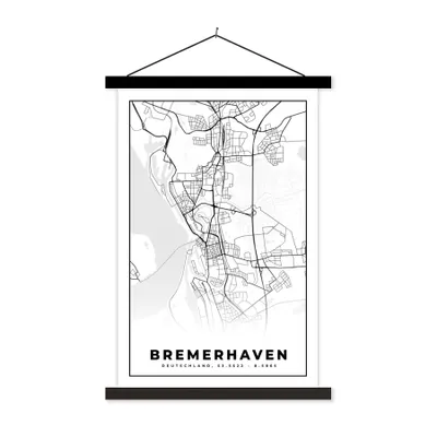 Produktbild von MuchoWow® Textilposter Bremerhaven - Karte - Stadtplan 60x90 cm mit schwarzem Rahmen - Poster Wohnzimmer