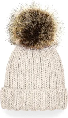 Produktbild von Beechfield B412a | Kindermütze Infant Fur Pop Pom Chunky Beanie - Farbe: Oatmeal - Größe: One Size