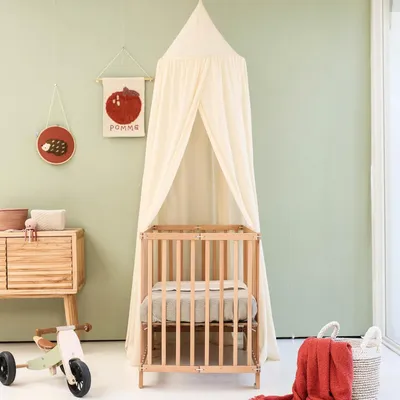 Produktbild von Betthimmel cremebeige, für Kinderzimmer, Moskitonetz für Babybett, rundes Himmelbett
