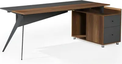 Produktbild von Arbeitstisch Schreibtisch Bürotisch mit Schrank Arbeitszimmer Braun-Grau