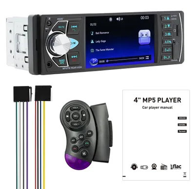 Zdjęcie produktu dla 4,1-calowy odtwarzacz MP5 z funkcją Bluetooth do montażu w standardzie Single DIN, radioodbiornik FM, obsługa odtwarzania z kart TF i pamięci USB, funkcja zestawu głośnomówiącego, obraz z kamery cofania oraz sterowanie z kierownicy