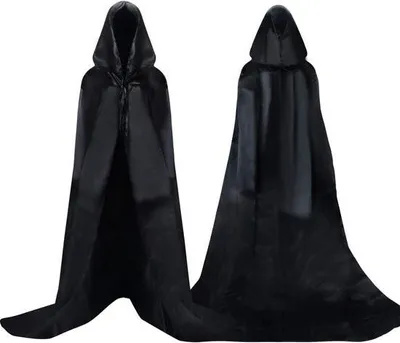 Produktbild von Langer Satin-Umhang mit Kapuze, Uni-Kostüm für Erwachsene, Umhang, Sensenmann-Vampir-Halloween-Karneval, Schwarz, XXL