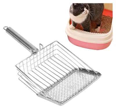 Produktbild von Katzentoilettenschaufel aus Edelstahl, große Kotschaufel für die Katzentoilette mit ergonomischem Griff
