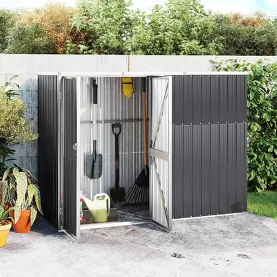Produktbild von Gerätehaus 225x89x161 cm Wand-Geräteschuppen Gartenschrank Wetterfest Geräteschuppen Gartenhaus Metall Fahrradunterstand Holzlager Hütte Anthrazit