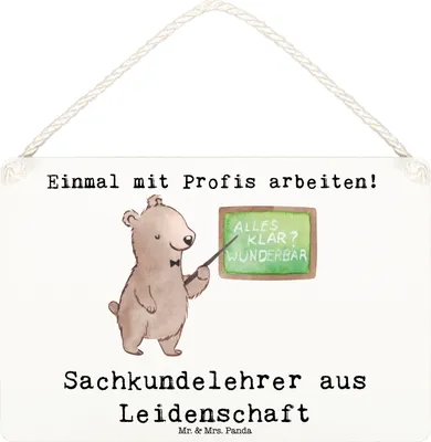 Produktbild von Mr. & Mrs. Panda holzbild Sachkundelehrer Leidenschaft DIN A6 - Weiß - Geschenk, Lustig, wandtafel, Spruch, Schild, Türschild, Grundschule, kleine aufmerksamkeit, Witzig