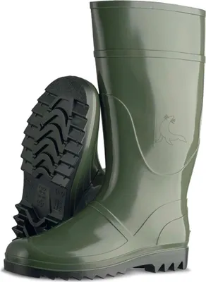 A pair of green rubber boots.