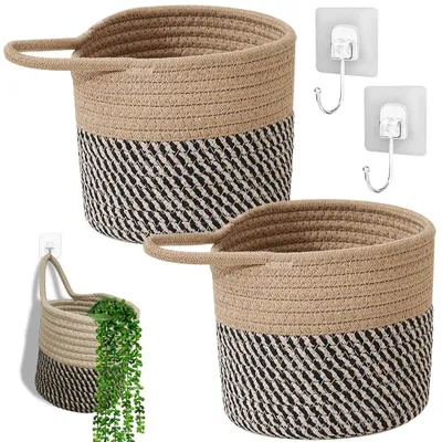 Produktbild von Omgoods – Wandkörbe zum Aufhängen – Set aus 2 Jute-Aufbewahrungskörben, 15 x 16 cm