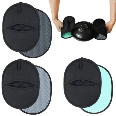 Immagine prodotto di Set di 3 presine in silicone e cotone, resistenti al calore fino a 240°C, antiscivolo