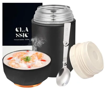 Produktbild von Thermobehälter für Essen 500ml Edelstahl auslaufsicher mit Löffel 12h Heiß/Kalt