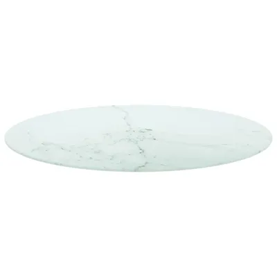 A white oval tabletop with marble-like veining, isolated on a white background.