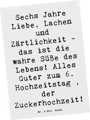 Produktbild von Mr. & Mrs. Panda Grußkarte Spruch 6. Hochzeitstag Zuckerhochzeit - Weiß - Geschenk, Heirat, Feier, Ansichtskarte, Postkarten, bildkarte, Liebe, Ansichtskarten, Jahrestag