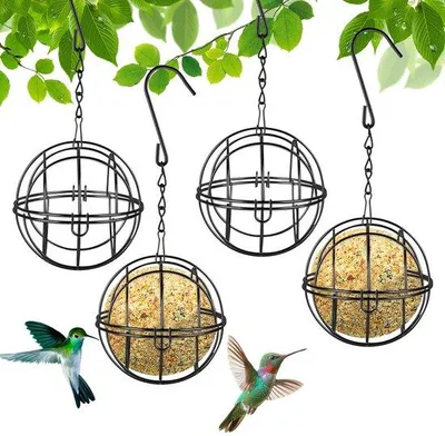 Produktbild von Vogelvoederhuis, 4 stukken, met metalen S-haken, voor tuin, wilde vogels.
