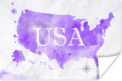 Produktbild von MuchoWow® Poster Karte - Amerika - Lila - Aquarell 30x20 cm - Plakate - Print